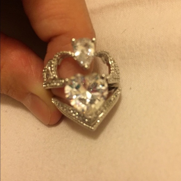 Ring Set Silver Crown and Heart w/ CZ stones - Picture 2 of 8